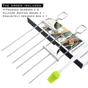 Anyuecoco Skewers for kabobs,2 PCS 14-Inch 3 Way Kabob Skewers for Grilling,Stainless Steel Skewer,With Push Bar Reusable Metal Skewer,Kabob Sticks,Perfect For Meat,Chicken,Sausages,Veggies,shrimp