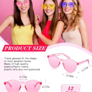 12 Pack Colored Glasses Round Rimless Sunglasses Transparent Candy Colored Sunglasses Tinted Eyewear Cool Sunglasses (Multi Color)