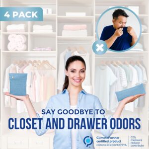 Closet and Drawer Deodorizer Bags (4 Pack) - Naturally Absorbs and Eliminates Closet Odors- 2 XL Closet Deodorizers and 2 Drawer Deodorizers - Unscented and Organic Charcoal Closet Odor Eliminator