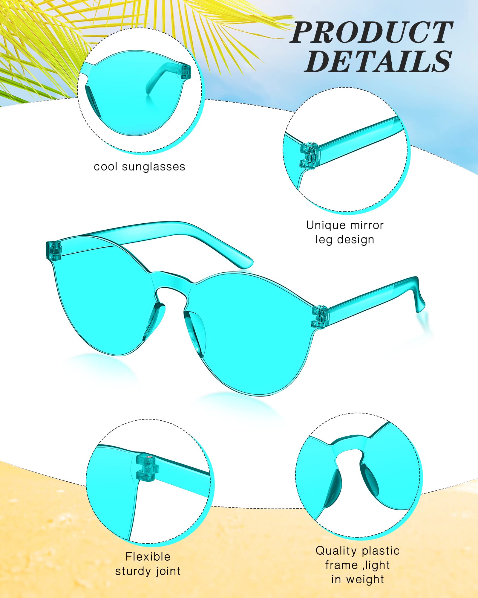 12 Pack Colored Glasses Round Rimless Sunglasses Transparent Candy Colored Sunglasses Tinted Eyewear Cool Sunglasses (Multi Color)