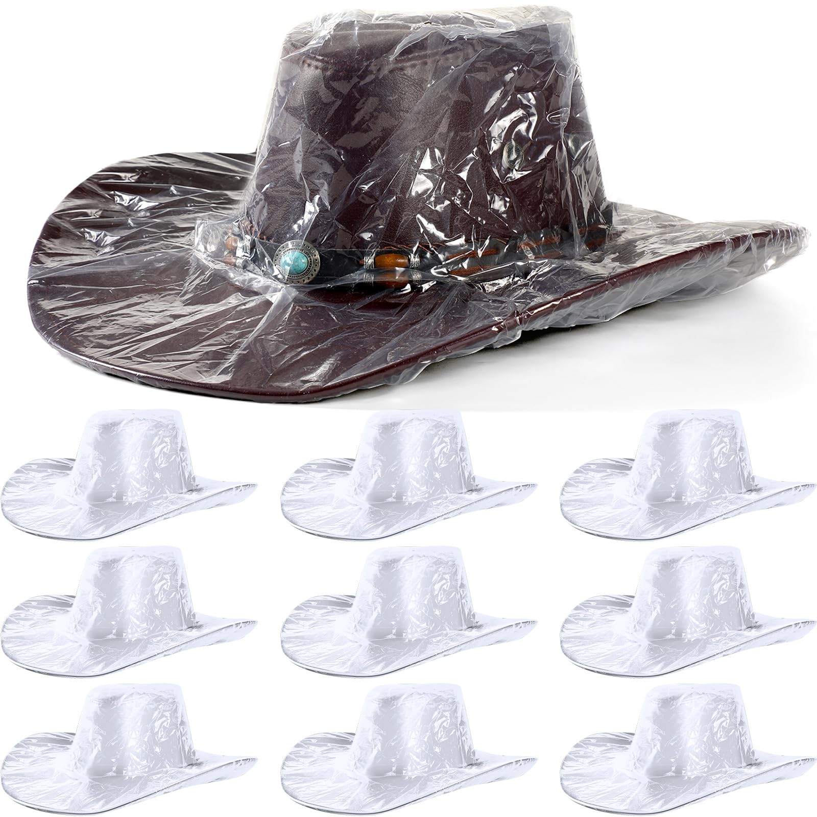 Funtery 10 Pcs XXL Cowboy Hat Cover Rain Dust Hat Covers Plastic waterproof Hat Protectors for Storage Keep from Rain Snow(Clear,10 Pcs)