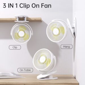 JISULIFE 3 IN 1 Clip On Fan [Clip/Desk/Hang] 4000mAh Battery Operated Baby Fan with Adhesive Hooks Gifted, 6-inch USB Rechargeable Mini Fan for Stroller/Car/Office/Dorm/Bedroom-White(1 Pack)