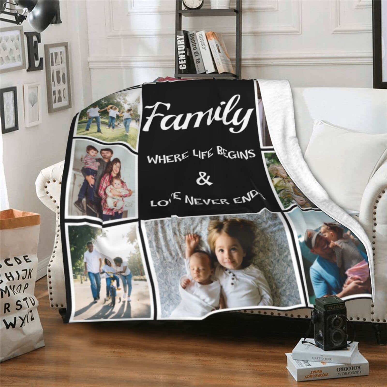 Custom Blanket with Photo Personalized Couples Gifts for Boyfriend Girlfriend Wife Husband Customized Picture Throws Blankets for Couple Lover Adults Family Pet Birthday, 10 Photos