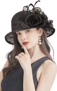 tlmnu organza fascinator hat - women¡¯s wide brim church bridal tea party wedding hat 12laceblack