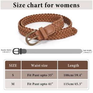 WHIPPY Women Braided Belt Skinny Casual Soft Faux Leather Woven Belt for Jeans Pants,Brown,S