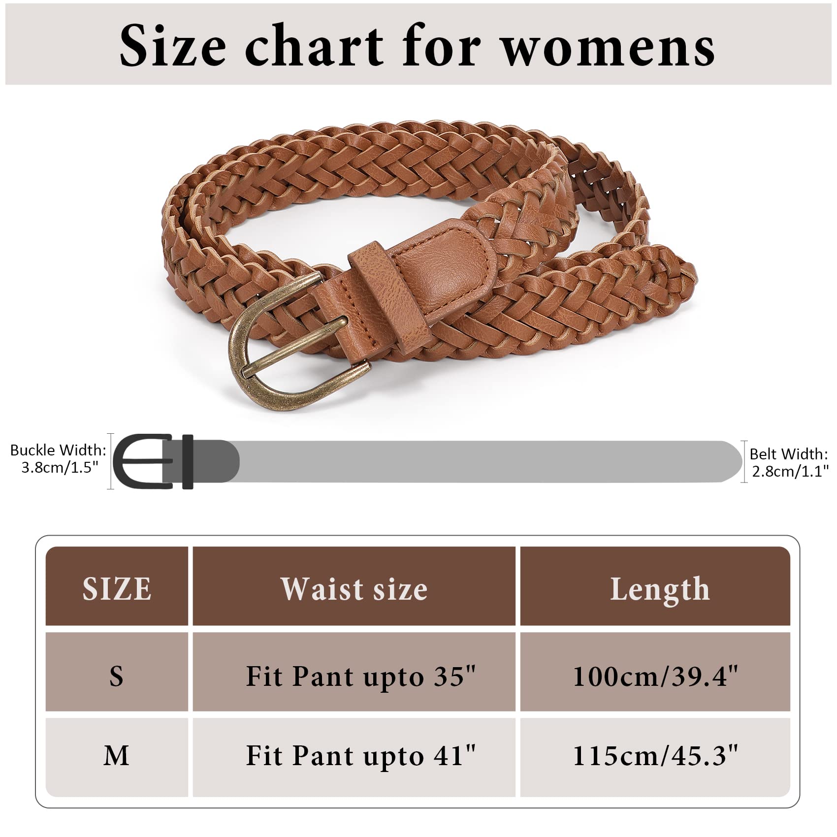 WHIPPY Women Braided Belt Skinny Casual Soft Faux Leather Woven Belt for Jeans Pants,Brown,S