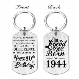 Yobent 80th Birthday Gifts for Men 1944, Happy 80th Birthday Keychain, 80 Year Old Birthday Gifts for Women, The Legend was Born in 1944