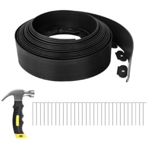 growneer 4 in tall, 33ft no-dig landscape edging plastic landscape edging kit with 30 spikes, 1pc hammer, garden edging border, landscape edging for garden, flower beds, and lawn (black)