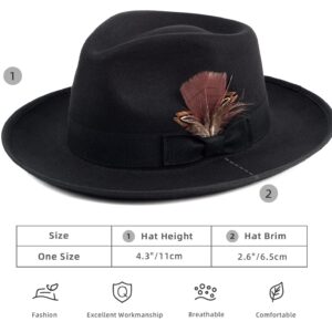 FADACHY Fedora Hats for Men & Women Wide Brim Felt Hat Dress Panama Trilby Hats Black Fedora