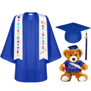 silkfly 7 pcs unisex matte 2024 kindergarten preschool graduation gown and cap with tassel sash plush stuffed bear sets(royal blue, 30)