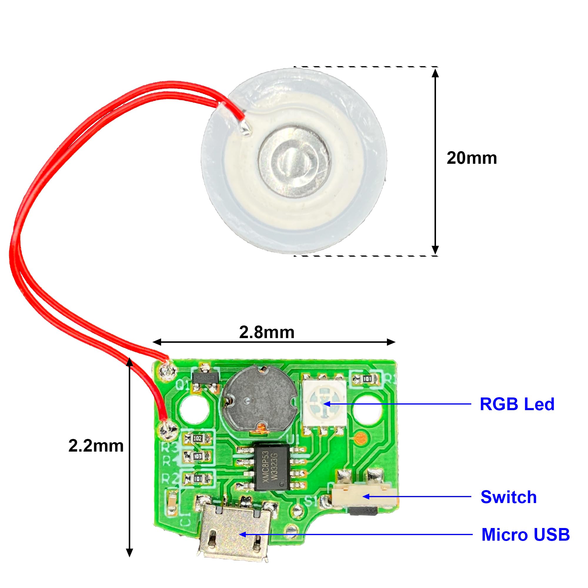 2 Pack Atomization Disc mist maker Ultrasonic Atomization Module Ultrasonic fogger DIY Humidifier with PCB 5V