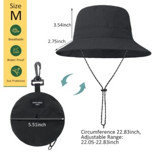 Zando Waterproof Bucket Hat for Women Men Outdoor Fishing Hats for Men Packable Black Bucket Hat Women Beach Hiking Hat Wide Brim Summer Hat Adjustable Bucket Hat with Strings for Men Black Hat