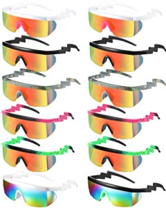 fabbay 12 pairs 90s sunglasses neon semi rimless rainbow 80s zigzag sunglasses goggle style retro rave shades glasses for men women halloween cosplay