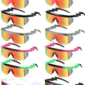 Fabbay 12 Pairs 90s Sunglasses Neon Semi Rimless Rainbow 80s Zigzag Sunglasses Goggle Style Retro Rave Shades Glasses for Men Women Halloween Cosplay