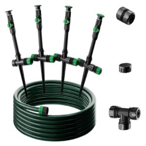 restmo flexible sprinkler system, above ground diy irrigation kit, multi-adjustable lawn sprinkler set, ideal for plant and flower bed watering, 50ft garden hose included