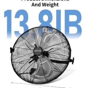 BEESTAR 18 inch High Velocity Wall Mount Fan,Industrial Fan with 3 Speed Commercial Ventilation,Easy Operation and 270 Degree Tilting,Metal Fan for Warehouse,Greenhouse, Workshop and Basement