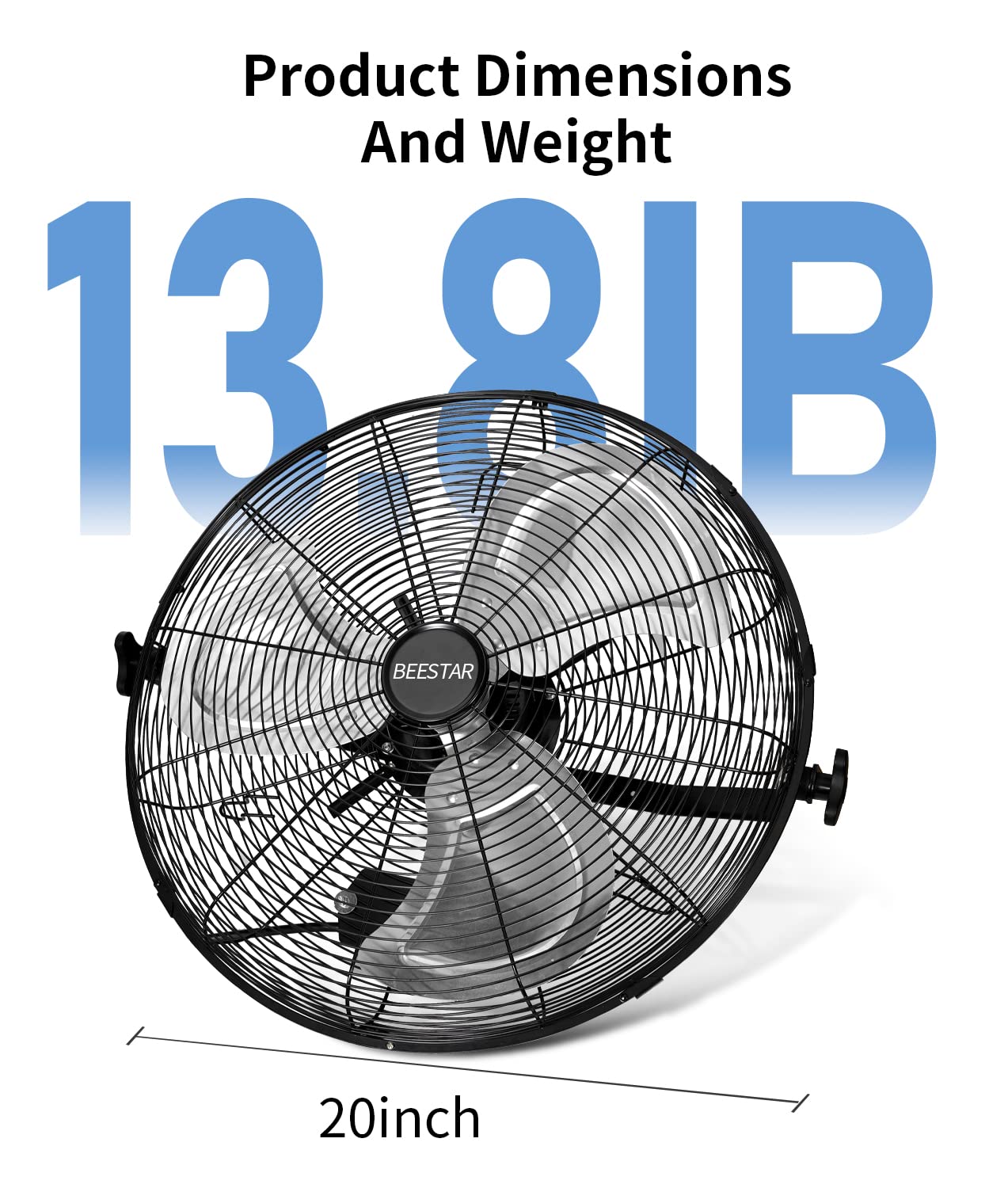 BEESTAR 18 inch High Velocity Wall Mount Fan,Industrial Fan with 3 Speed Commercial Ventilation,Easy Operation and 270 Degree Tilting,Metal Fan for Warehouse,Greenhouse, Workshop and Basement