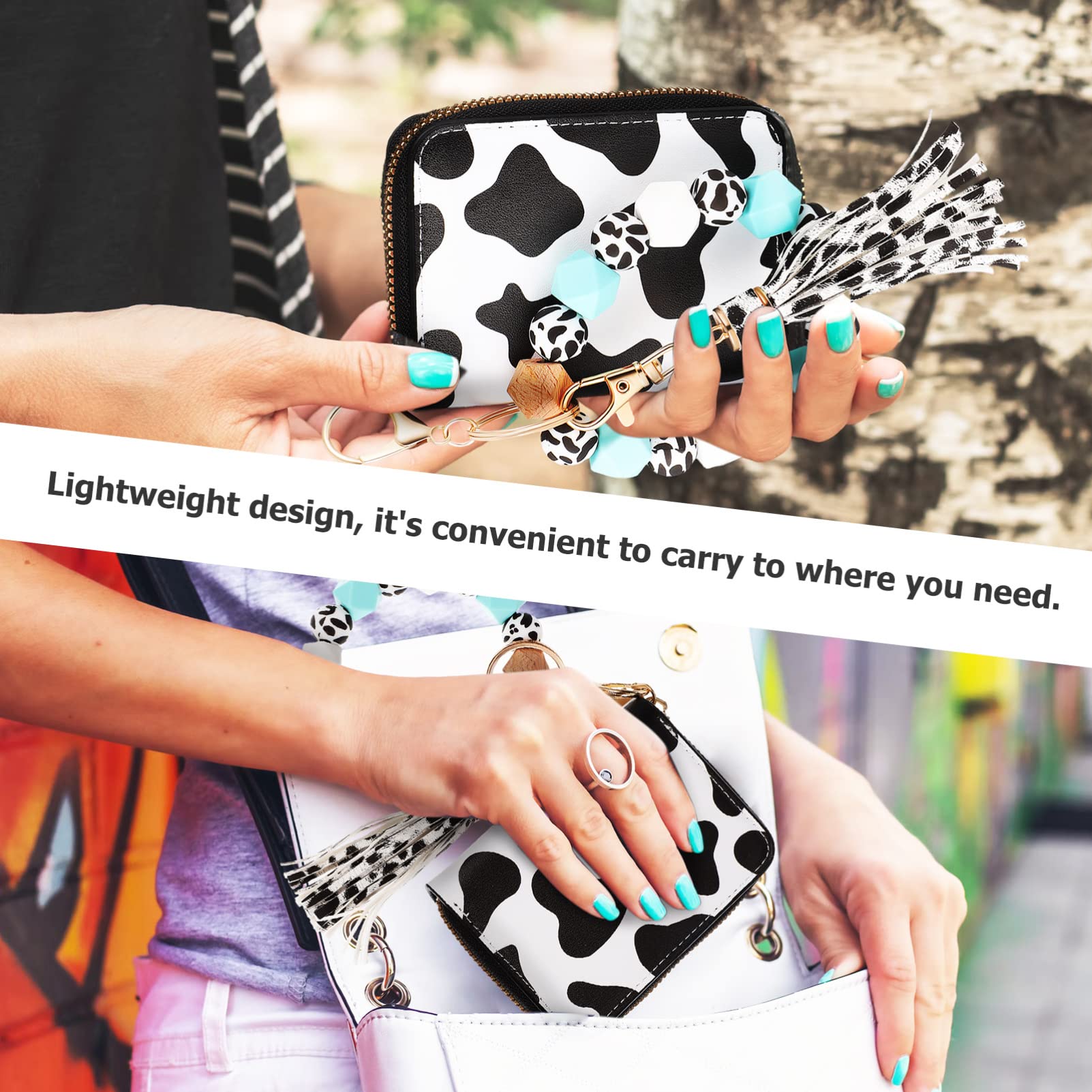 Abaodam 2Pcs Wrist Keychain Wallet Cow Key Wallet Holder Card Case with Keychain