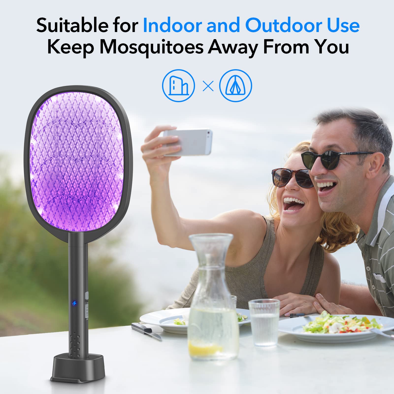 2 in 1 Electric Fly Swatter & Mosquito Zapper 4000V with USB Charging Base, Powerful Bug Zapper Racket Mosquito Swatter with 3 Layers of Safety Net Suitable for Indoor and Outdoor…