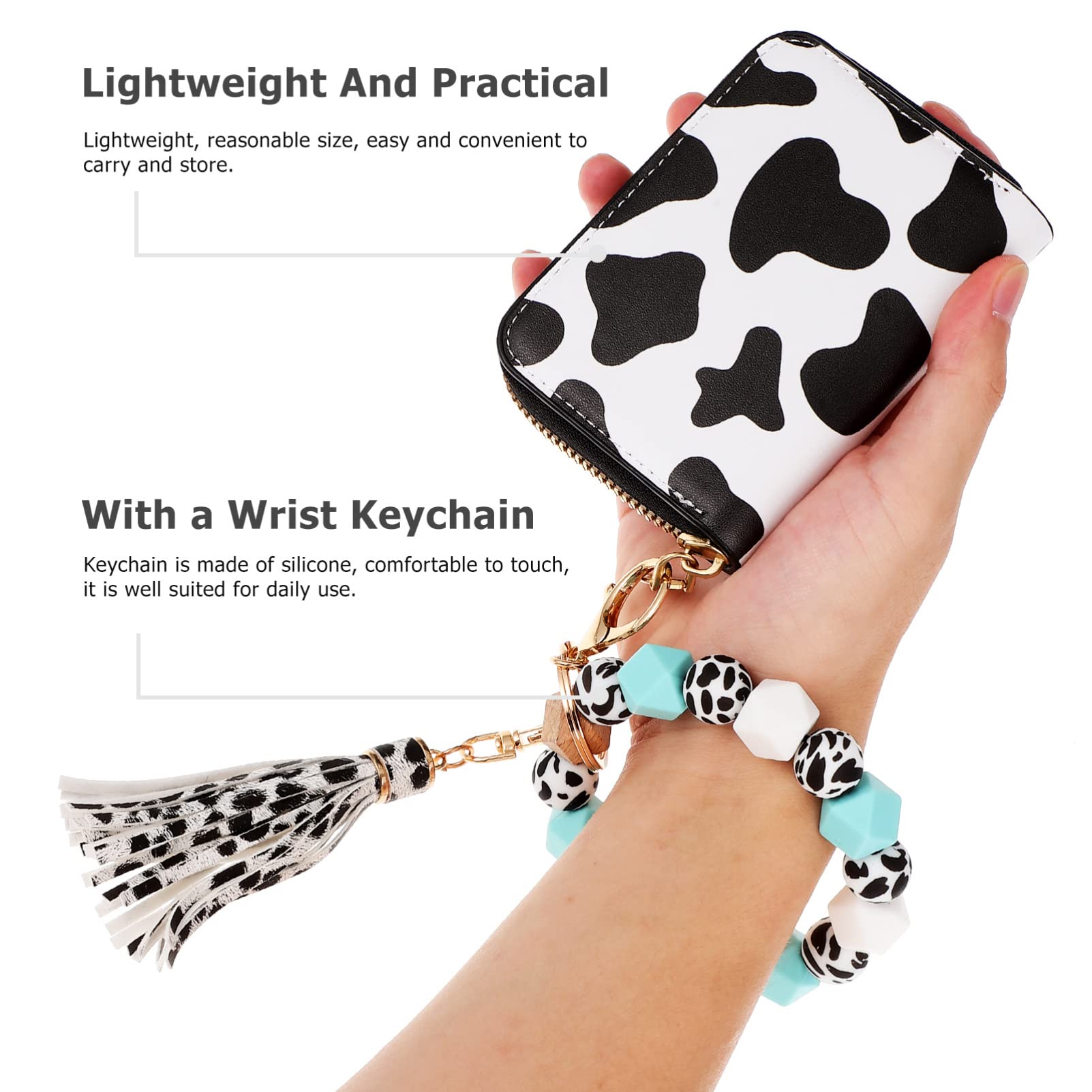 Abaodam 2Pcs Wrist Keychain Wallet Cow Key Wallet Holder Card Case with Keychain