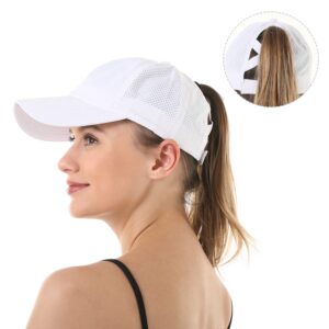 Uttpll Womens Criss Cross Baseball Cap Adjustable High Messy Bun Ponycap Quick Dry Hat Outdoor Running Sports Hats White One Size