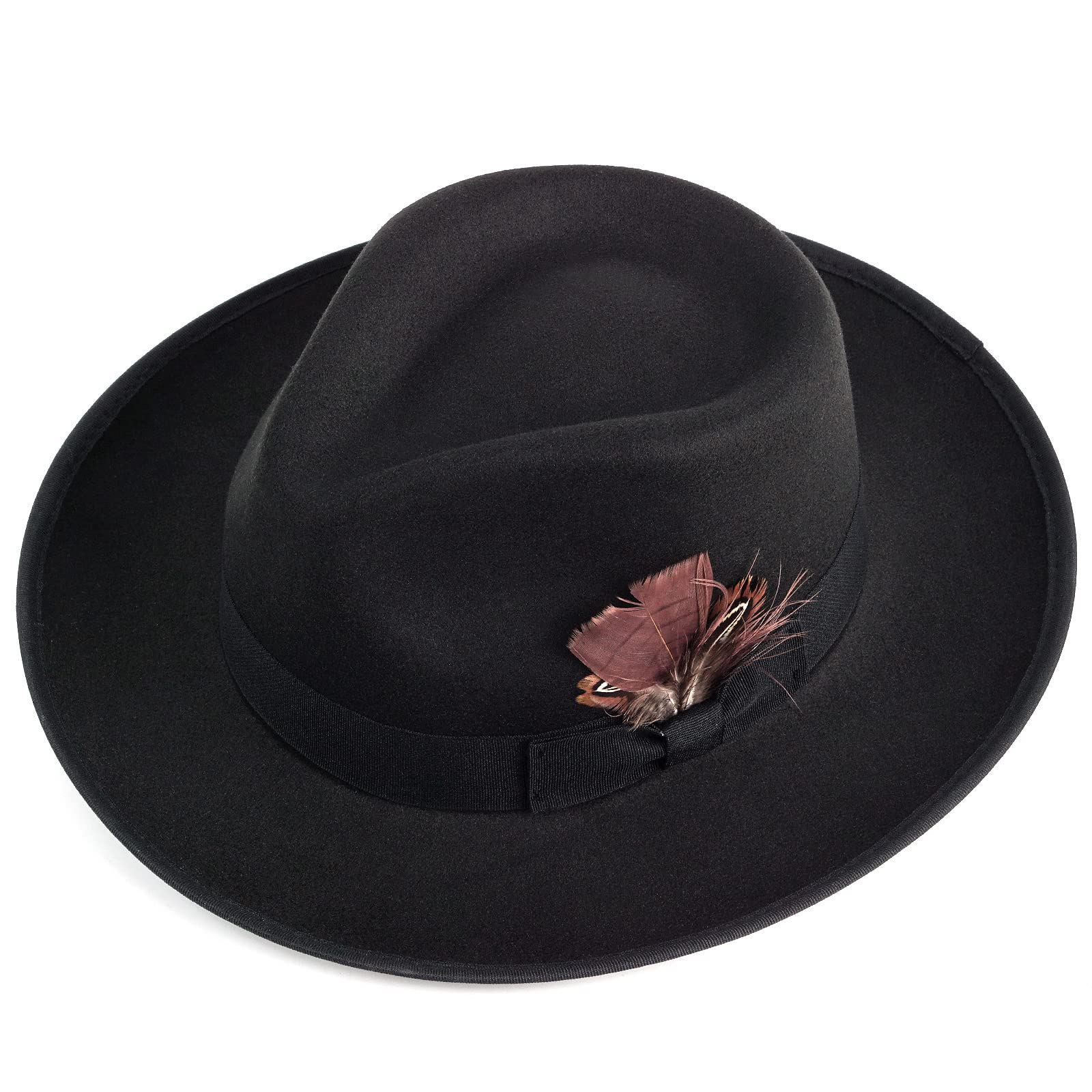 FADACHY Fedora Hats for Men & Women Wide Brim Felt Hat Dress Panama Trilby Hats Black Fedora