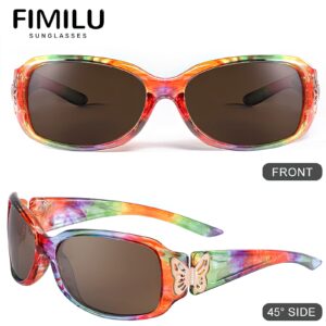 FIMILU Sunglasses for Women Polarized UV400 Protection Wrap Around Glasses Trendy Butterfly Decor Fashion Accessories