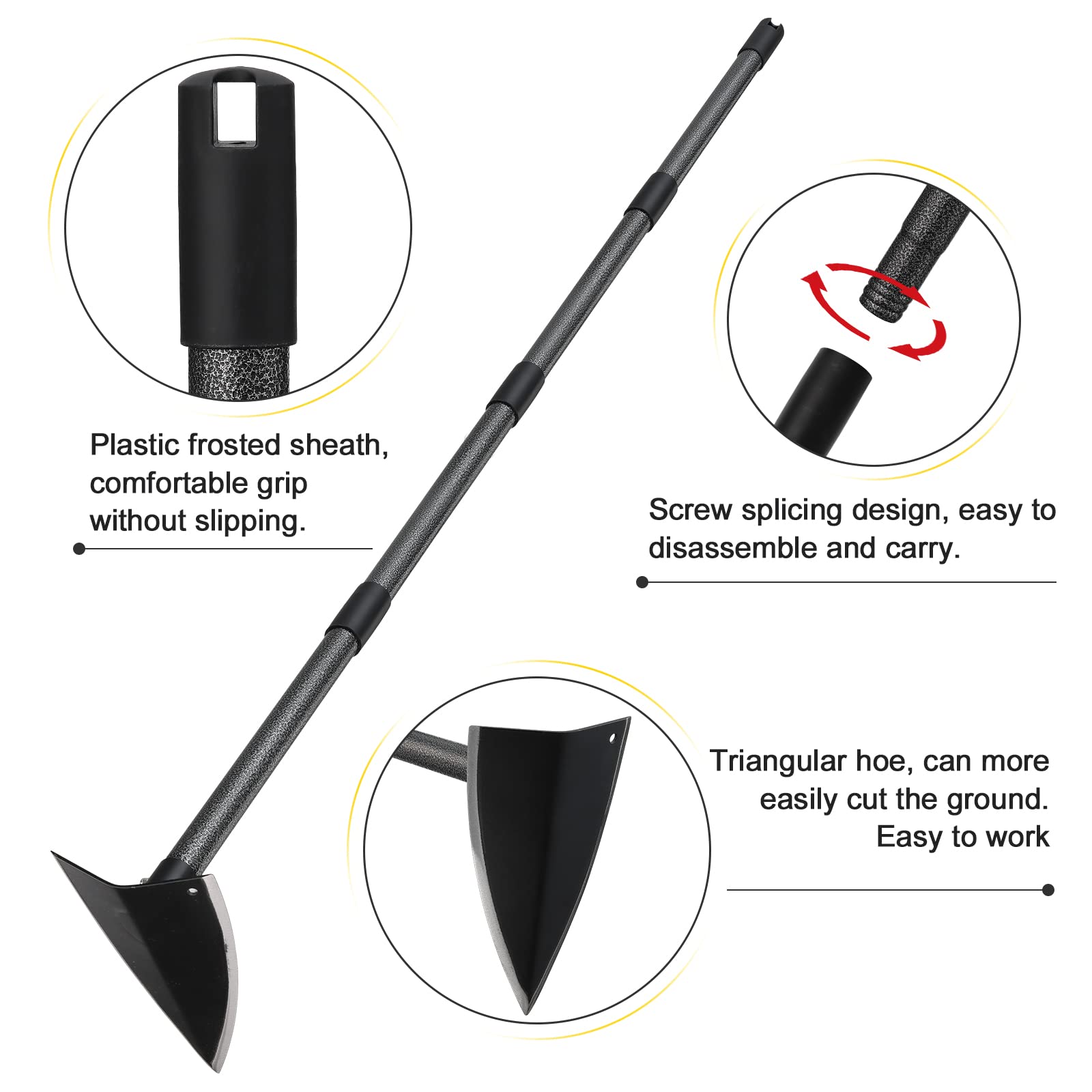 SANDEGOO Hoe Garden Tool,60 Inch Garden Hoe Triangle Gardening Hoe with Sharp Blade for Digging,Weeding,Cutting and Loosing Soil,Adjustable Length Metal Handle(5 FT)