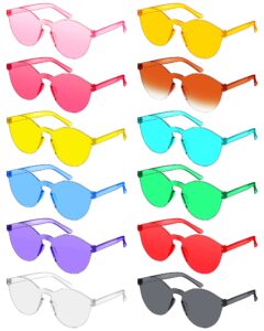 12 pack colored glasses round rimless sunglasses transparent candy colored sunglasses tinted eyewear cool sunglasses (multi color)