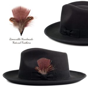 FADACHY Fedora Hats for Men & Women Wide Brim Felt Hat Dress Panama Trilby Hats Black Fedora