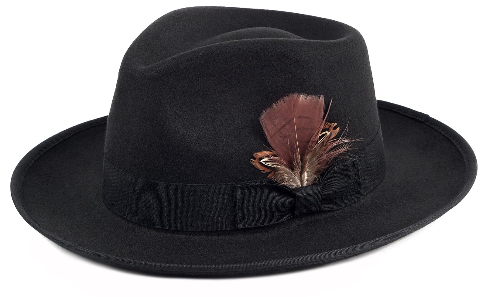 FADACHY Fedora Hats for Men & Women Wide Brim Felt Hat Dress Panama Trilby Hats Black Fedora