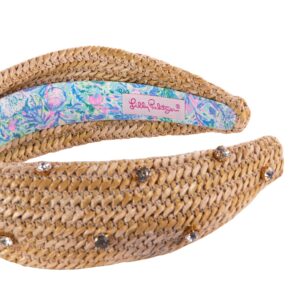 Lilly Pulitzer Knotted Rhinestone Headband, Raffia Wide Headband, Cute Embellished Hair Accessories for Women & Girls, Soleil It On Me