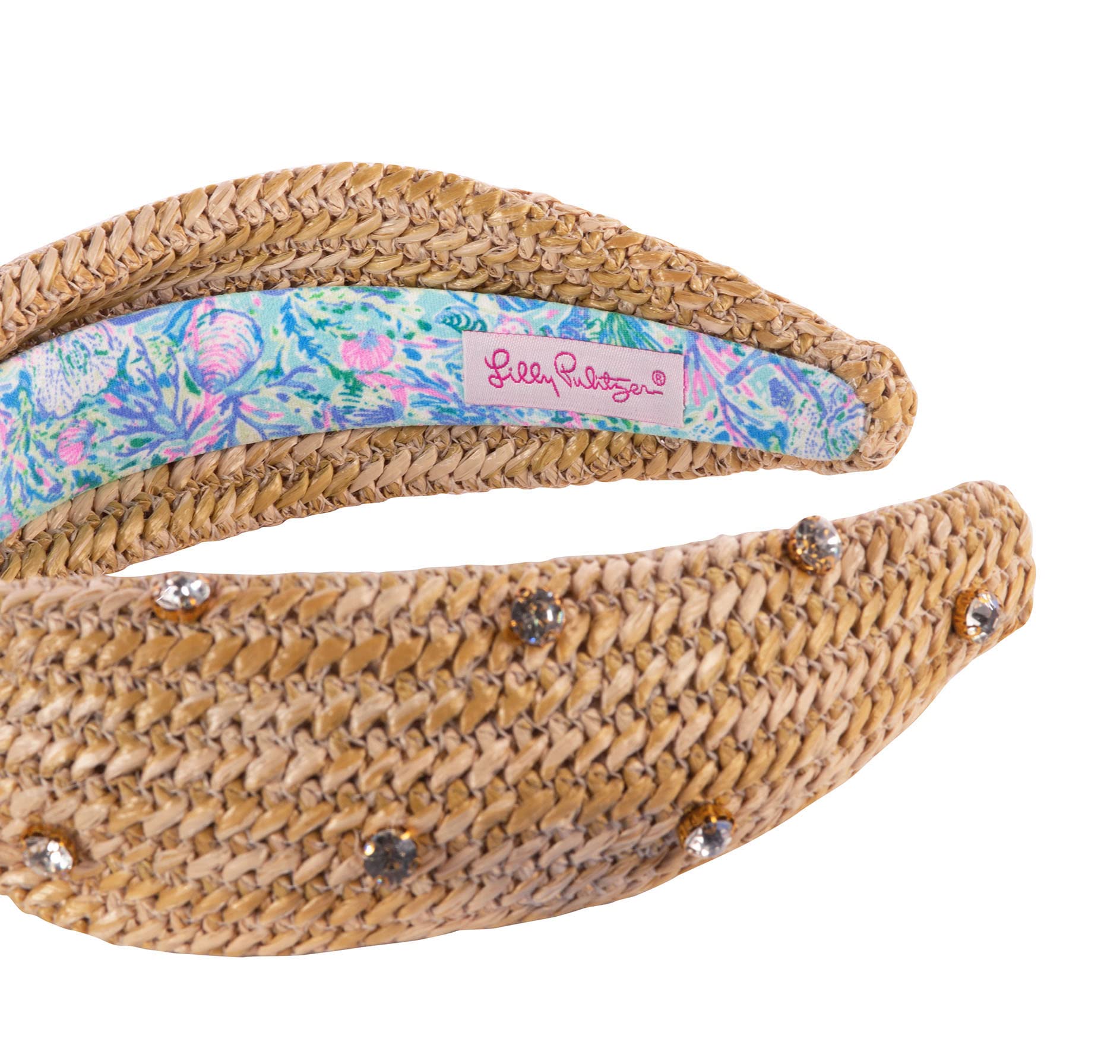 Lilly Pulitzer Knotted Rhinestone Headband, Raffia Wide Headband, Cute Embellished Hair Accessories for Women & Girls, Soleil It On Me