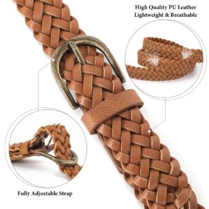 WHIPPY Women Braided Belt Skinny Casual Soft Faux Leather Woven Belt for Jeans Pants,Brown,S