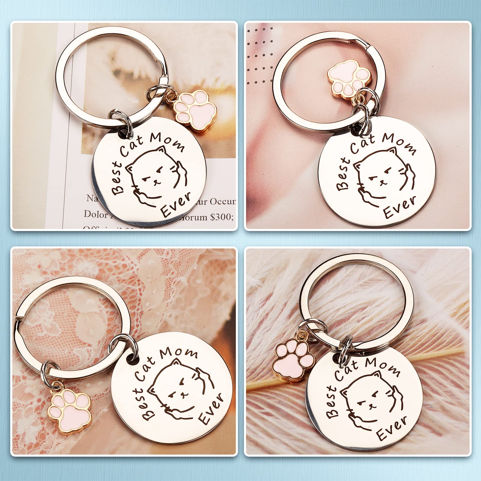 Cat Mom Keychain Funny Mom Gift Keychain for Women Cat Tag Pendent Mother Car Keychain New Puppy Cat Keychain from Daughter Son Husband for Birthday Mother’s Day Valentine's