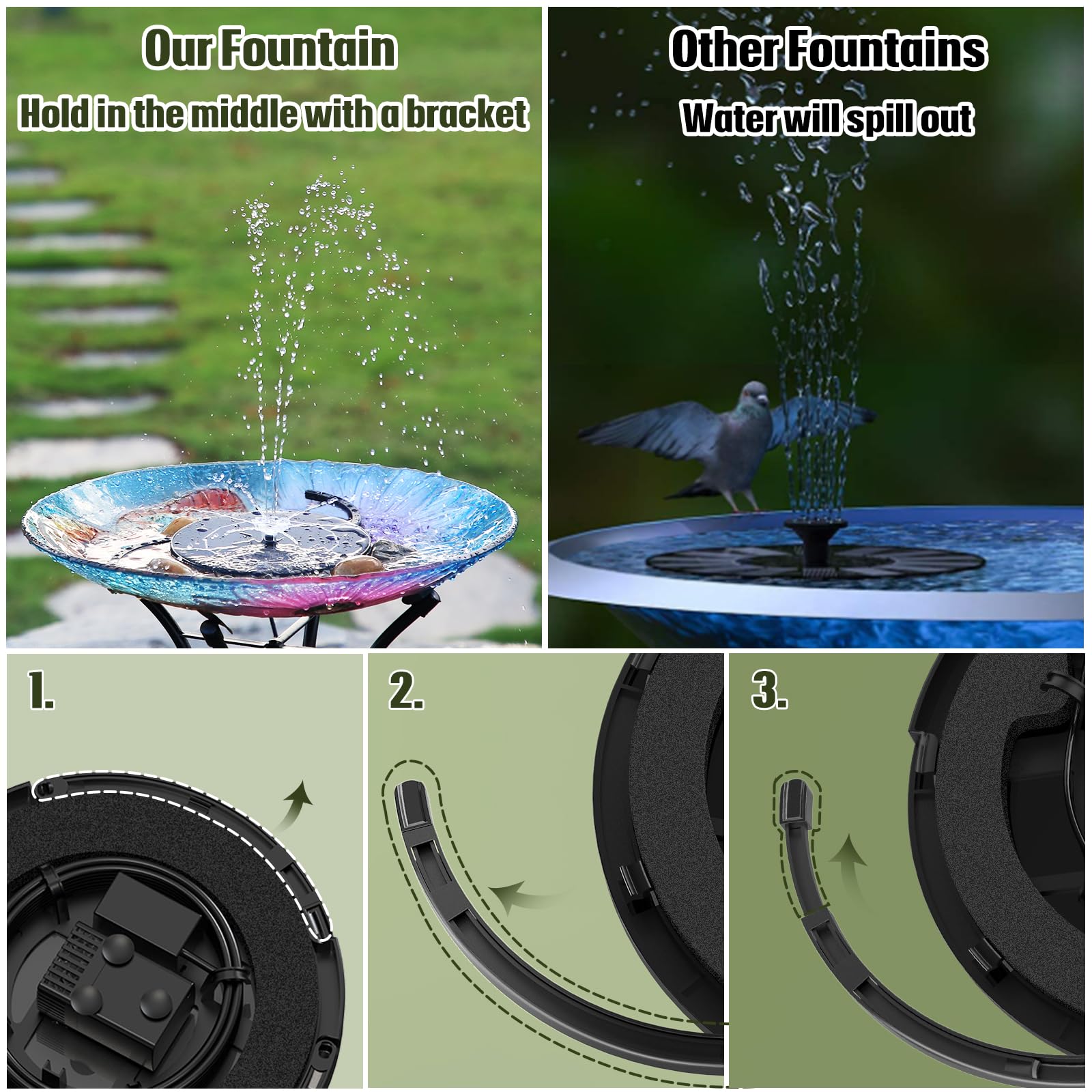 AISITIN Solar Fountain Pump for Bird Bath Upgraded 2024, 3.5W Solar Water Pump DIY Kit with 9.8ft Cord & Multiple Nozzles, Solar Bird Bath Fountain with Wire for Garden, Ponds and Outdoor