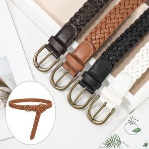 WHIPPY Women Braided Belt Skinny Casual Soft Faux Leather Woven Belt for Jeans Pants,Brown,S