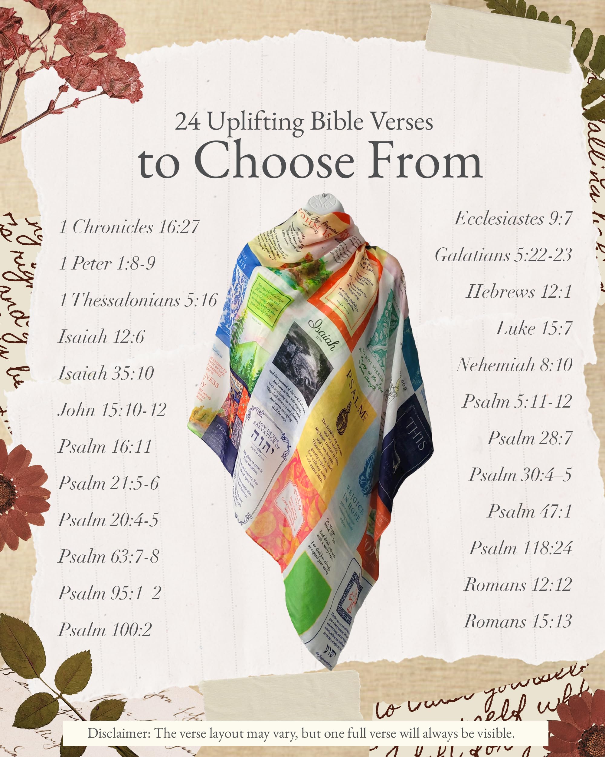 Joy Prayer Scarf - Large, Lightweight Prayerfully Made Bible Verse Shawl, 35x70", Colorful Uplifting, Meaningful Faith Gift (Scarf Only)