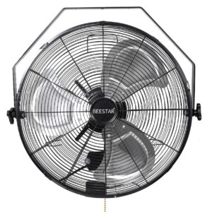 BEESTAR 18 inch High Velocity Wall Mount Fan,Industrial Fan with 3 Speed Commercial Ventilation,Easy Operation and 270 Degree Tilting,Metal Fan for Warehouse,Greenhouse, Workshop and Basement