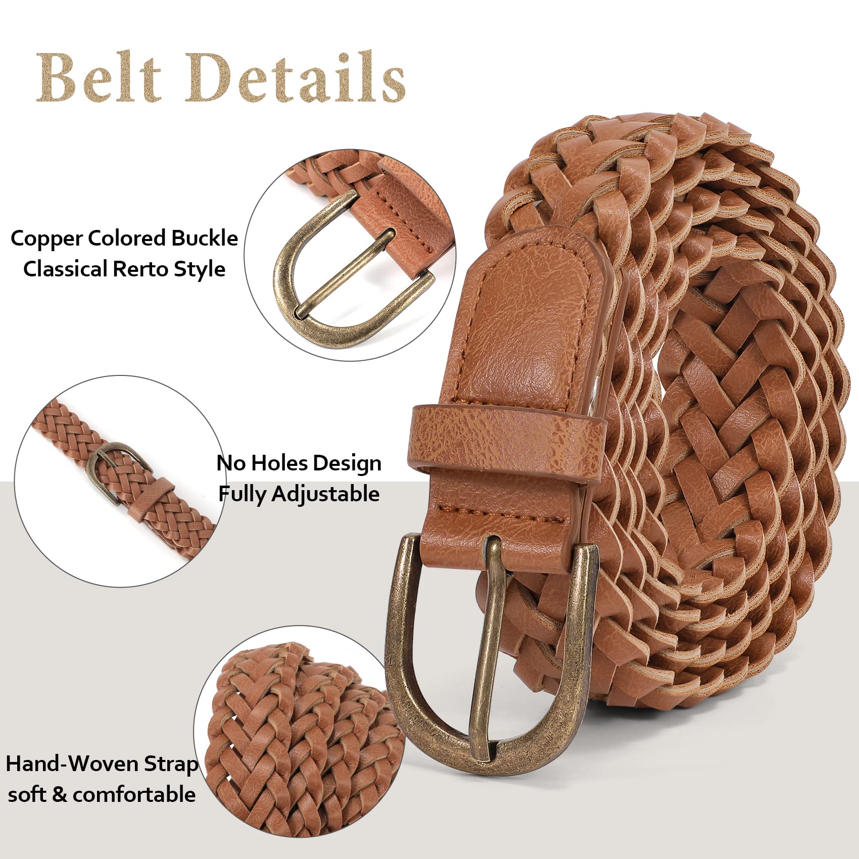 WHIPPY Women Braided Belt Skinny Casual Soft Faux Leather Woven Belt for Jeans Pants,Brown,S