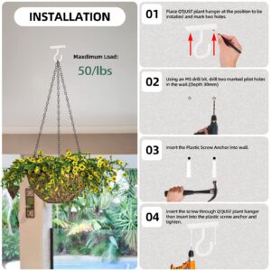 QTJUST Plant Hooks for Hanging Plant Bracket 6inch Metal Plant Hanger Decorative Wall-Plant Wall Hanger forHanging Lanterns, Bird Feeder, Flower Basket, Home Decor Indoor & Outdoor 2 Pack(White)