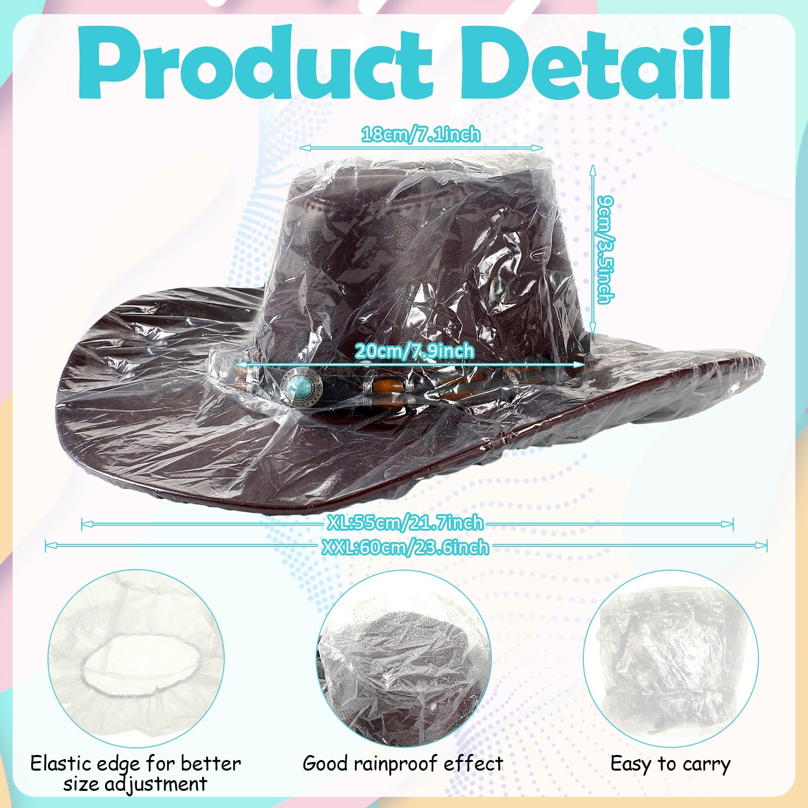 Funtery 10 Pcs XXL Cowboy Hat Cover Rain Dust Hat Covers Plastic waterproof Hat Protectors for Storage Keep from Rain Snow(Clear,10 Pcs)