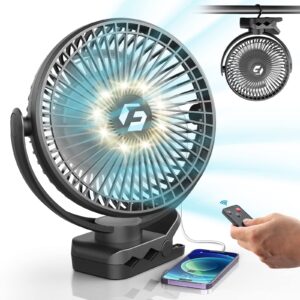 korbot 8-inch clip on fan - 12000mah portable fan battery rechargeable with 3 speeds and strong airflow, usb fan small desk fan personal quiet fan for office stroller bedroom and camping.