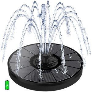 yzert solar fountain with 2000 mah battery backup works in cloudy, glass solar powered bird bath fountains with 7 nozzles, 3.5 w solar fountain pump for birdbath,garden, outdoor, pond (black)