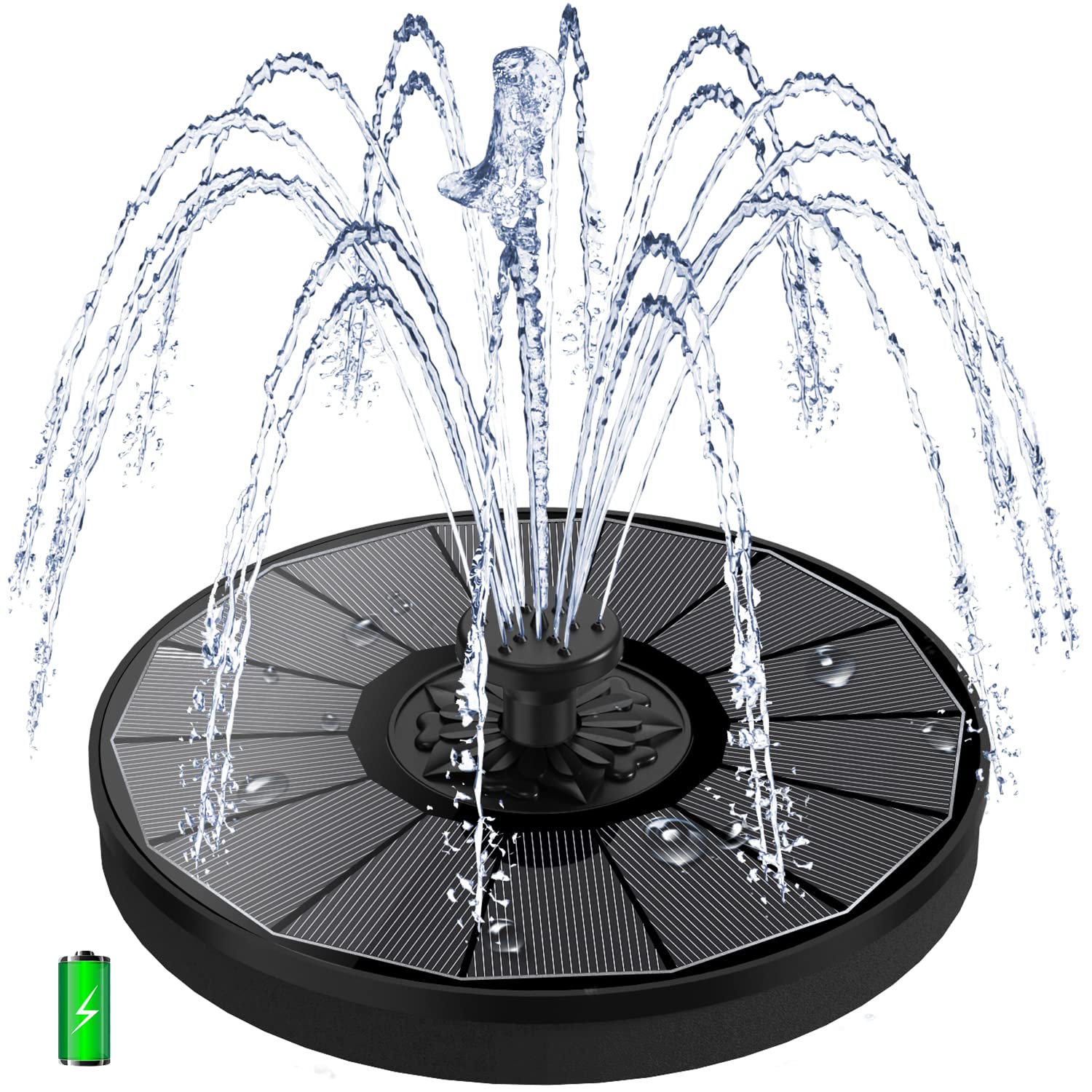 Yzert Solar Fountain with 2000 mAh Battery Backup Works in Cloudy, Glass Solar Powered Bird Bath Fountains with 7 Nozzles, 3.5 W Solar Fountain Pump for Birdbath,Garden, Outdoor, Pond (Black)