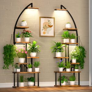 BACEKOLL Tall Plant Stand Indoor with Grow Light, 7 Tiered Metal for Plants Multiple, Large Holder Display Shelf, Half-Moon Shape Rack Living Room, Patio, Balcony