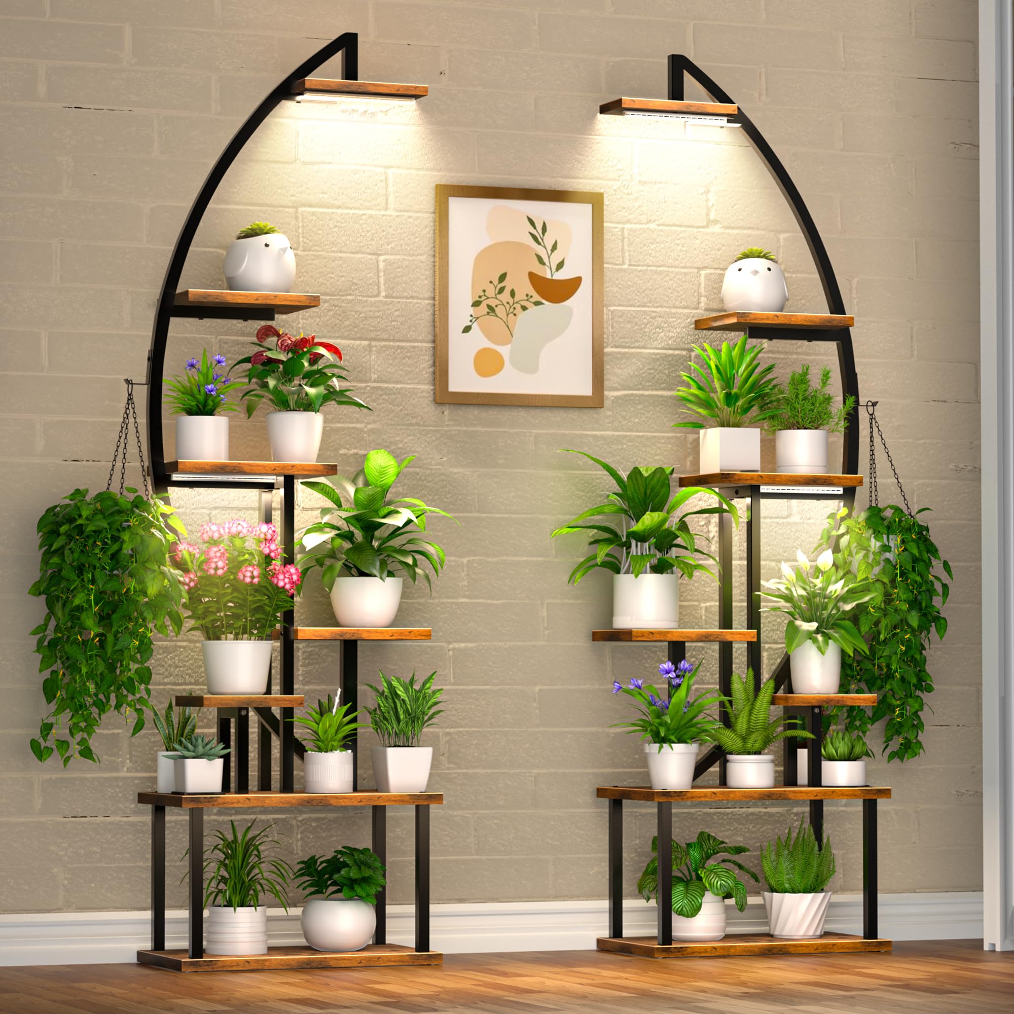 BACEKOLL Tall Plant Stand Indoor with Grow Light, 7 Tiered Metal for Plants Multiple, Large Holder Display Shelf, Half-Moon Shape Rack Living Room, Patio, Balcony