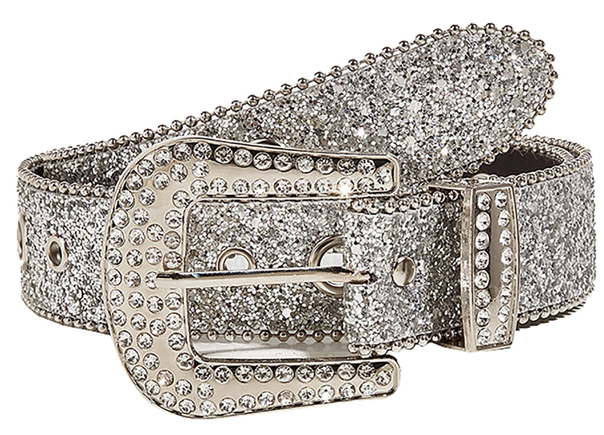 INOGIH Glitter Western Cowboy Style Rhinestone Belt Luxury Bling Bling Diamond Crystal Studded Belts for Jeans Pants Dress