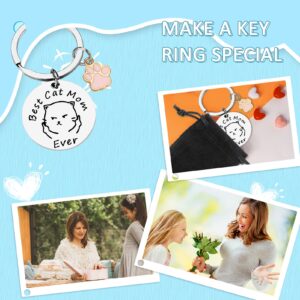 Cat Mom Keychain Funny Mom Gift Keychain for Women Cat Tag Pendent Mother Car Keychain New Puppy Cat Keychain from Daughter Son Husband for Birthday Mother’s Day Valentine's