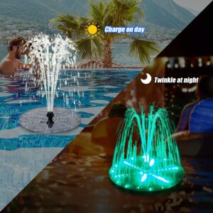 GAIZERL Solar Bird Bath Fountains 2024 Upgraded, 4W Solar Powered Water Fountain Pump with 4000 Battery, 7 Nozzles & 4 Fixers, Colorful LED Lights for Garden, Swimming Pool, Pond, and Outdoor Decor